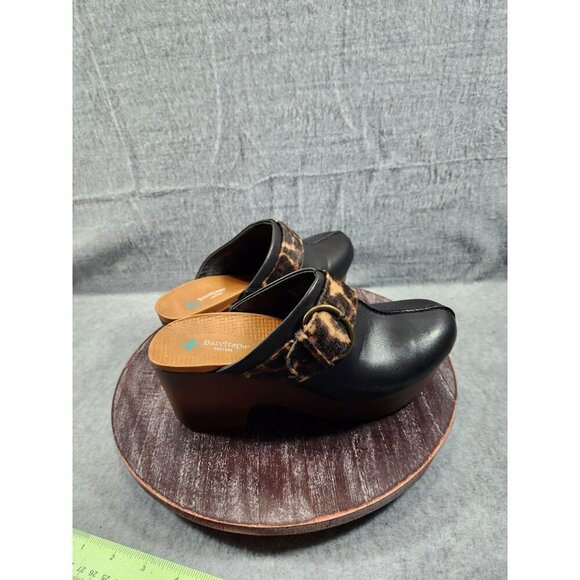 Baretraps Belita Black Leather Clogs With Leopard Print Strap & Buckle 8.5 - Picture 5 of 11
